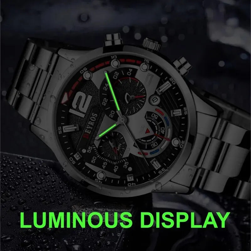 2pcs Luxury Mens Silver Quartz Watch With Stainless Steel Bracelet Men Fashion Business Casual Watch Luminous Clock mbzr