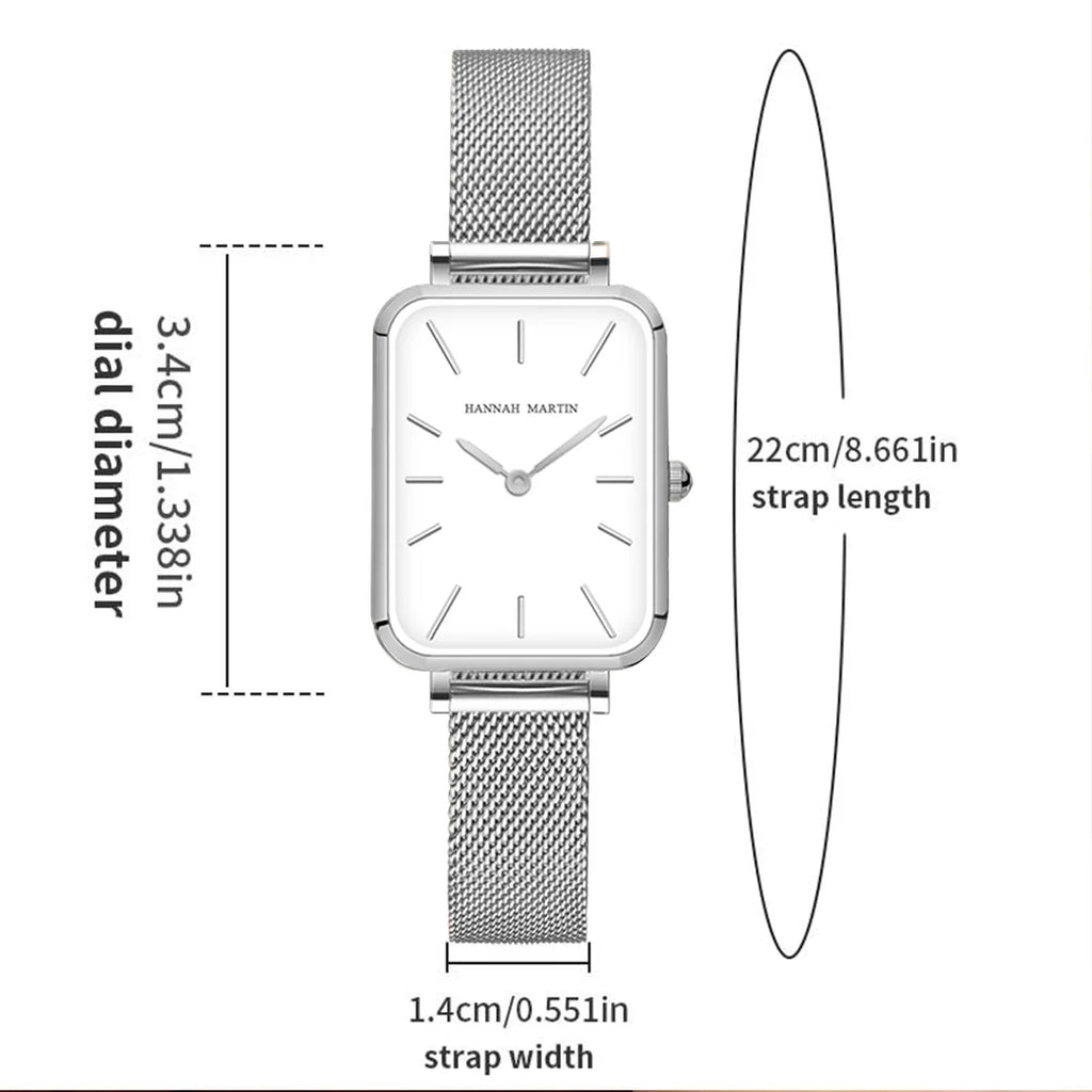 Hannah Martin Women Watch 34mm Simple Design Square Dial Lightweight Japanese Quartz Movement Rose Gold Stainless Steel Mesh Strap Classic Watch US Local Fast Shipping Surprise Gift Watch
