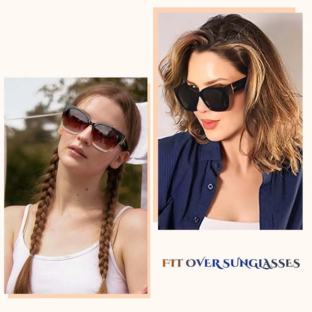 2PC Lightweight Oversized Over Glasses Sunglasses for Women Men Square Fit Over Polarized Sun Glasses UV400 T04
