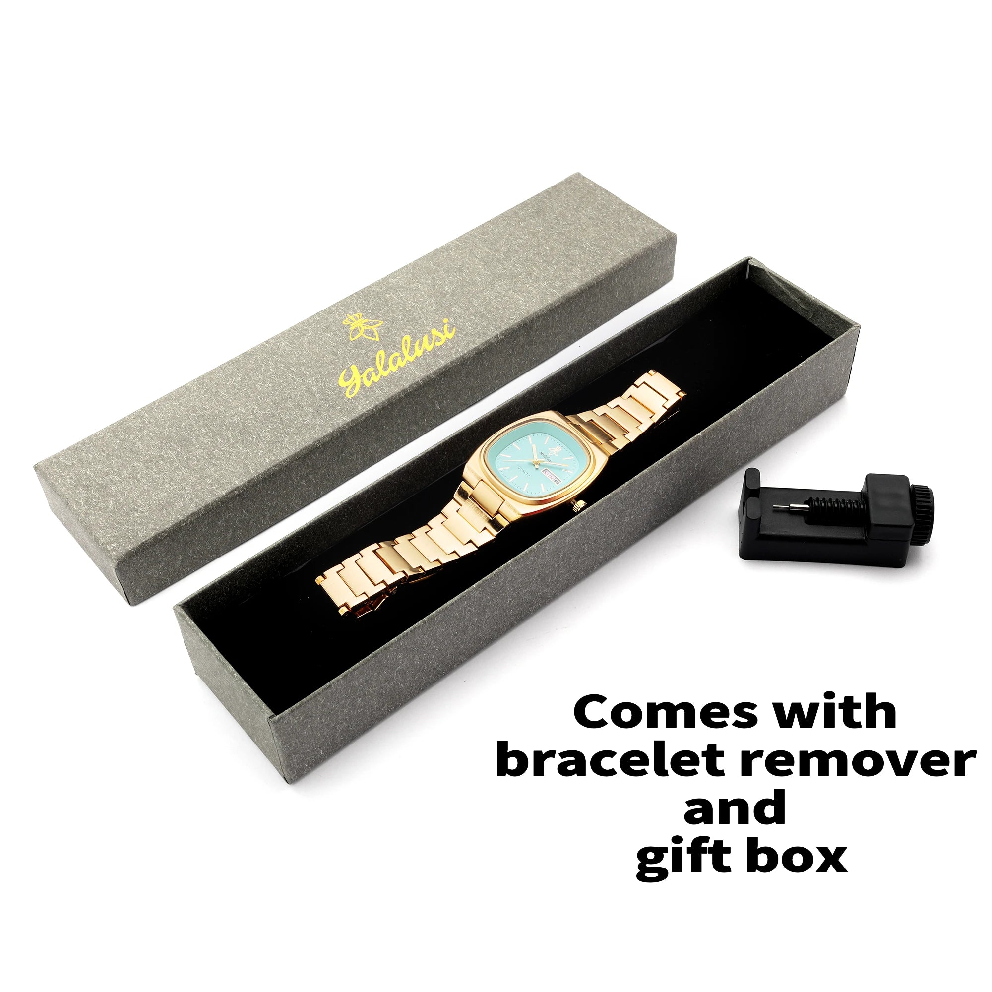 YaLaLuSi Unisex Fashion Waterproof Sport Watch Dual Calendar Gold Quartz Business Elegant with Box Remover Free Shipping mbzr