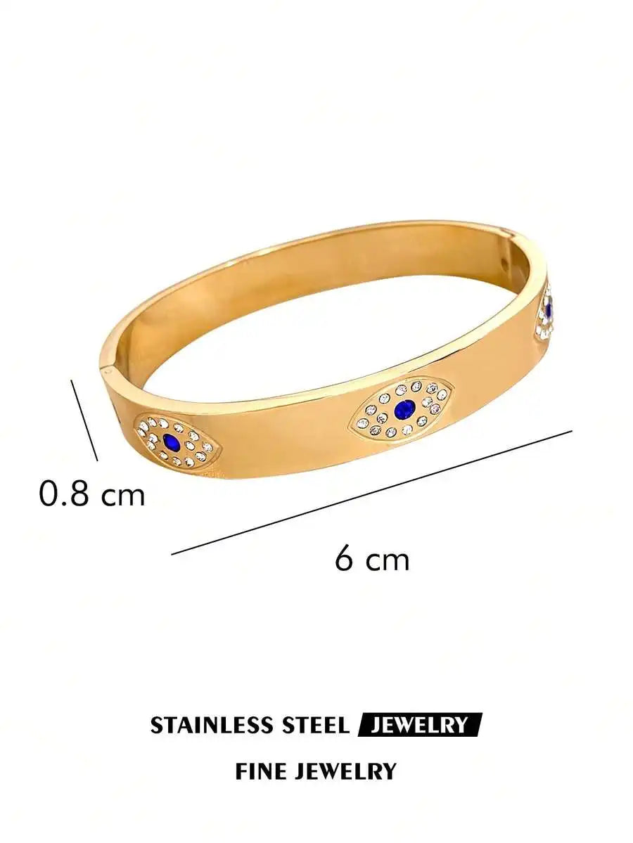 Gold Plated Stainless Steel Evil Eye Cuff Bracelet Bohemian Style For Women