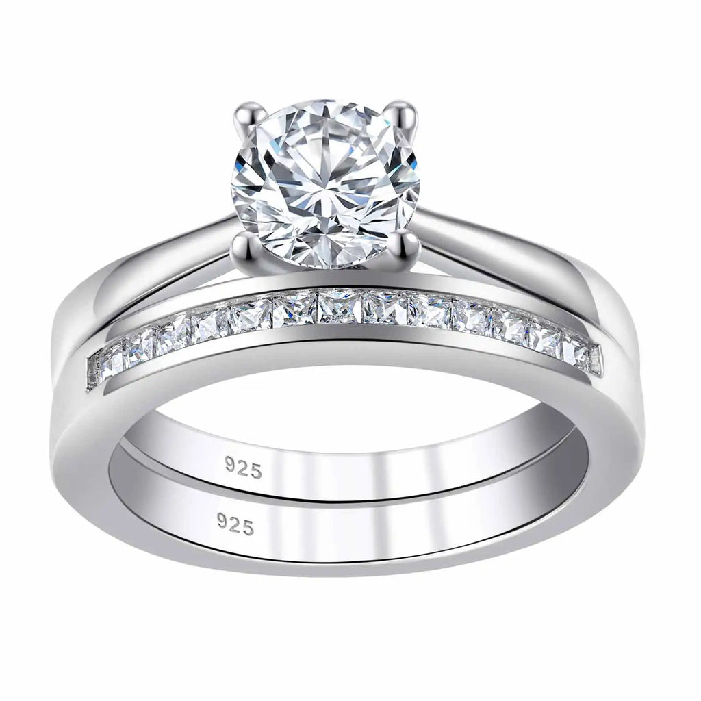 Newshe Solid 925 Silver Engagement Ring Wedding Band Fine Jewelry Luxury Solitaire Round Cubic Zircon Imitation Diamond Rings