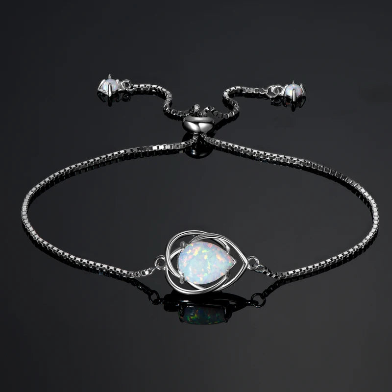 OXTAO White Opal Water Drop Necklace Bracelet Female Jewelry 925 Sterling Silver 7x10mm Pear Shape Cut Hollow Pendant Adjustable mbzr