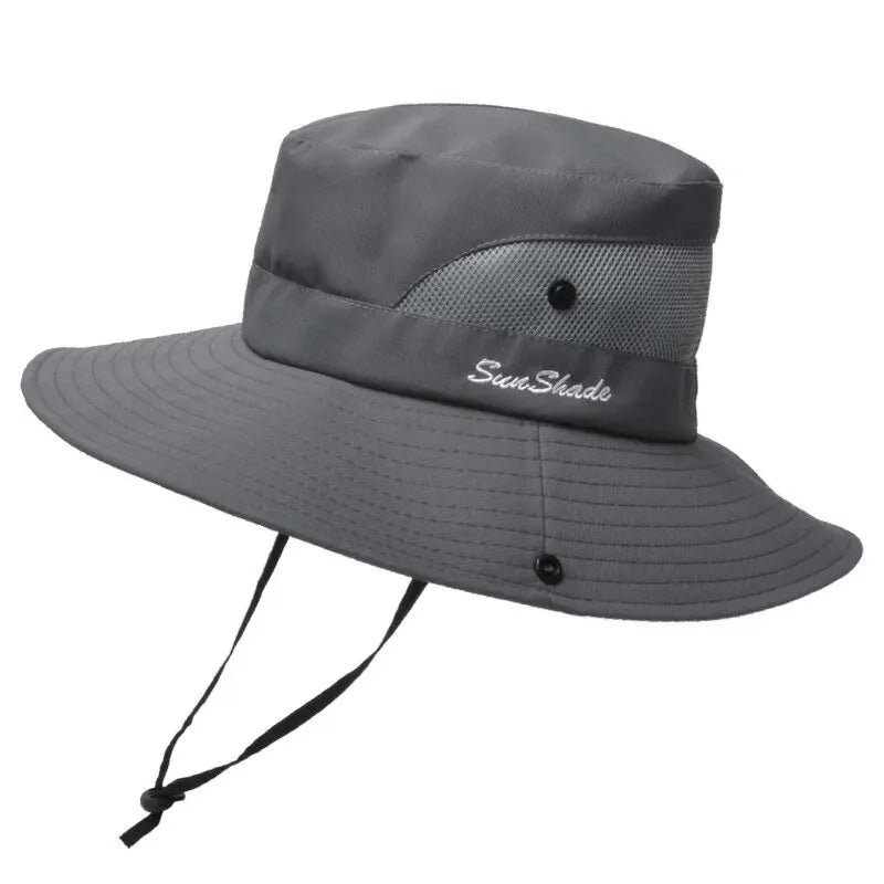 Xinbaoguan 100% Polyester Summer Outdoor Sun Hat, Breathable, Folding Sun Hat, Female Ponytail Hole Fisherman Hat