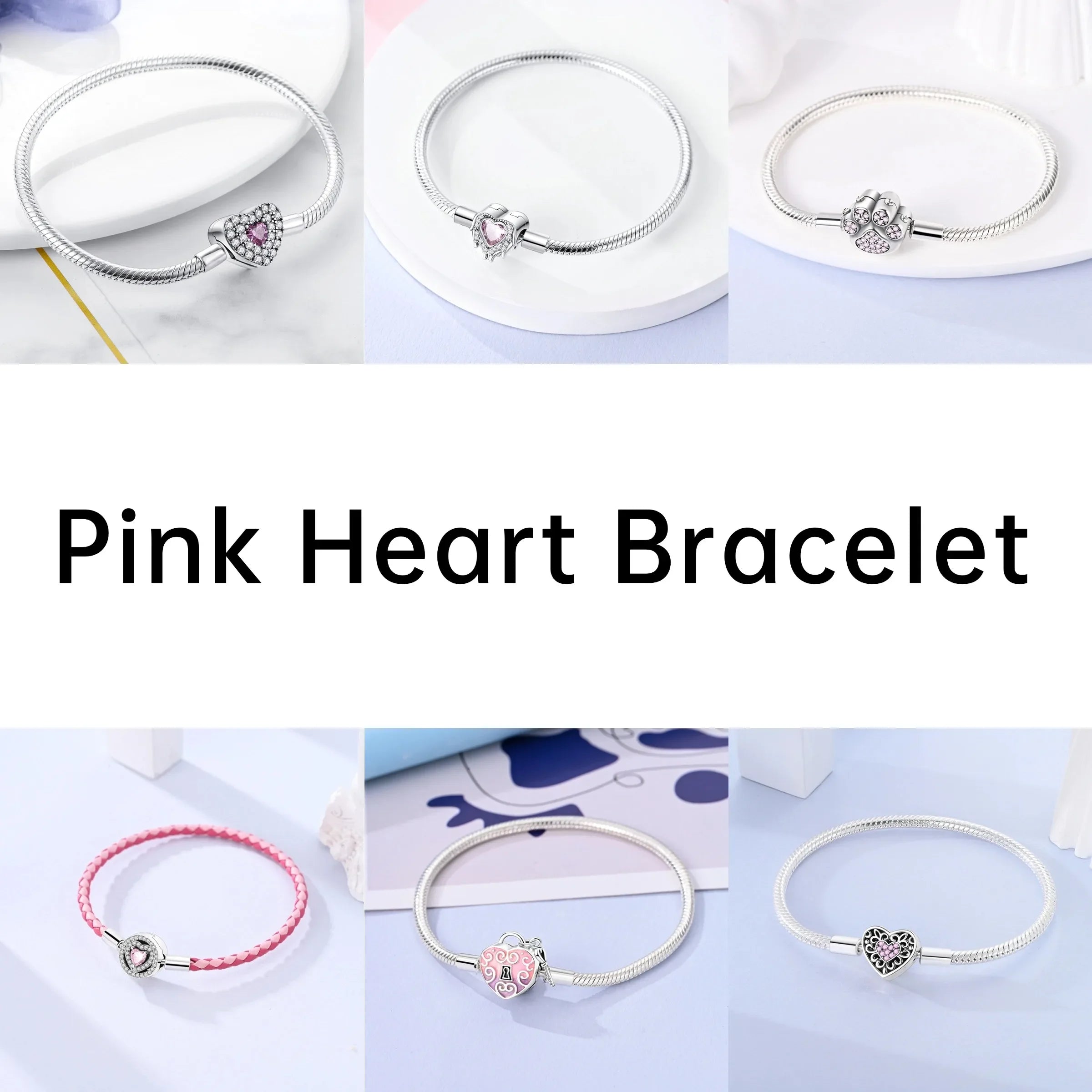 Silver 925 Bracelet Original Bracelets Colorful Zircon Heart Flower Cat Snake Chain For DIY Charms 17-20CM Luxury Jewelry Gifts mbzr