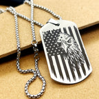 Stainless Steel Pendant Necklace - Engraved Dog Tag Design with Black Chain, Perfect for Independence Day, Jewelry Gift