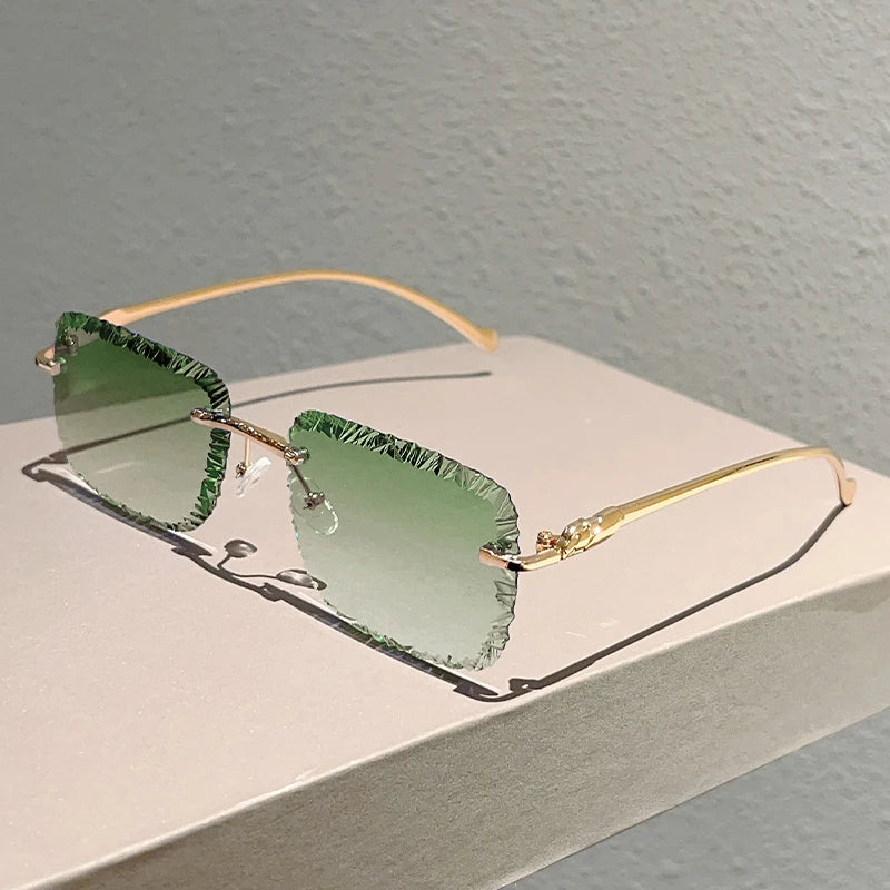 KAMMPT Rimless Square Sunglasses Men Fashion Vintage Gradient Casual Shades Women Trendy Luxury Brand Design Decor Sun Glasses