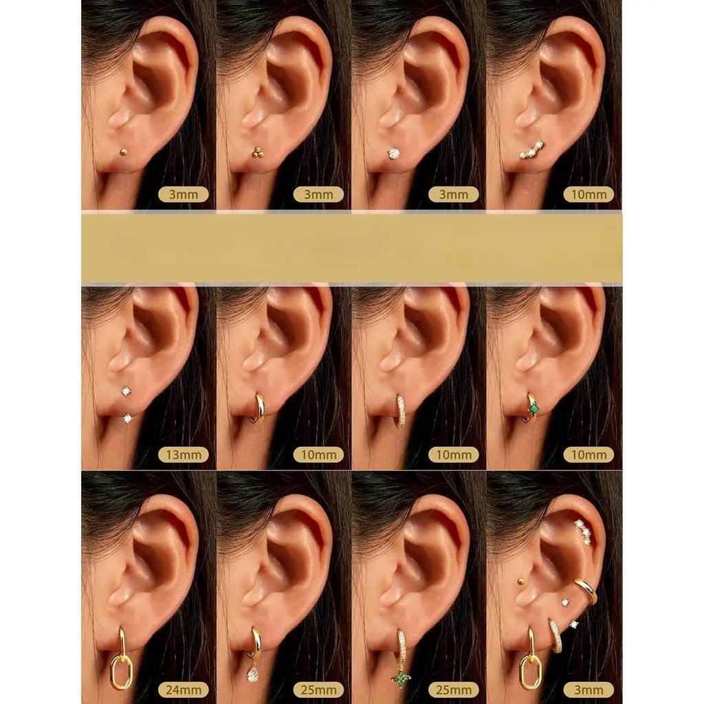 11Pairs Gold Hoop Earrings for Women-Hypoallergenic Surgical Steel Earrings 14K Gold-plated Plated Cartilage Earring Sets for Multiple Piercing Trendy Earring Stacks Flat Back Stud Hoops