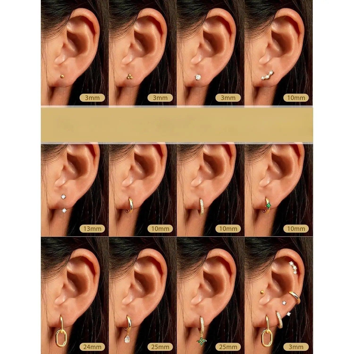 11Pairs Gold Hoop Earrings for Women-Hypoallergenic Surgical Steel Earrings 14K Gold-plated Plated Cartilage Earring Sets for Multiple Piercing Trendy Earring Stacks Flat Back Stud Hoops