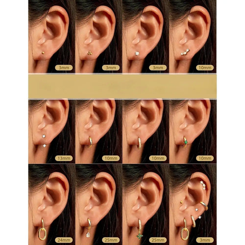 11Pairs Gold Hoop Earrings for Women-Hypoallergenic Surgical Steel Earrings 14K Gold-plated Plated Cartilage Earring Sets for Multiple Piercing Trendy Earring Stacks Flat Back Stud Hoops