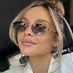 Oval Frameless Sunglasses 2025 New Sunglasses Retro Sunglasses Trendy Concave Style Hot Girl 7819 mbzr