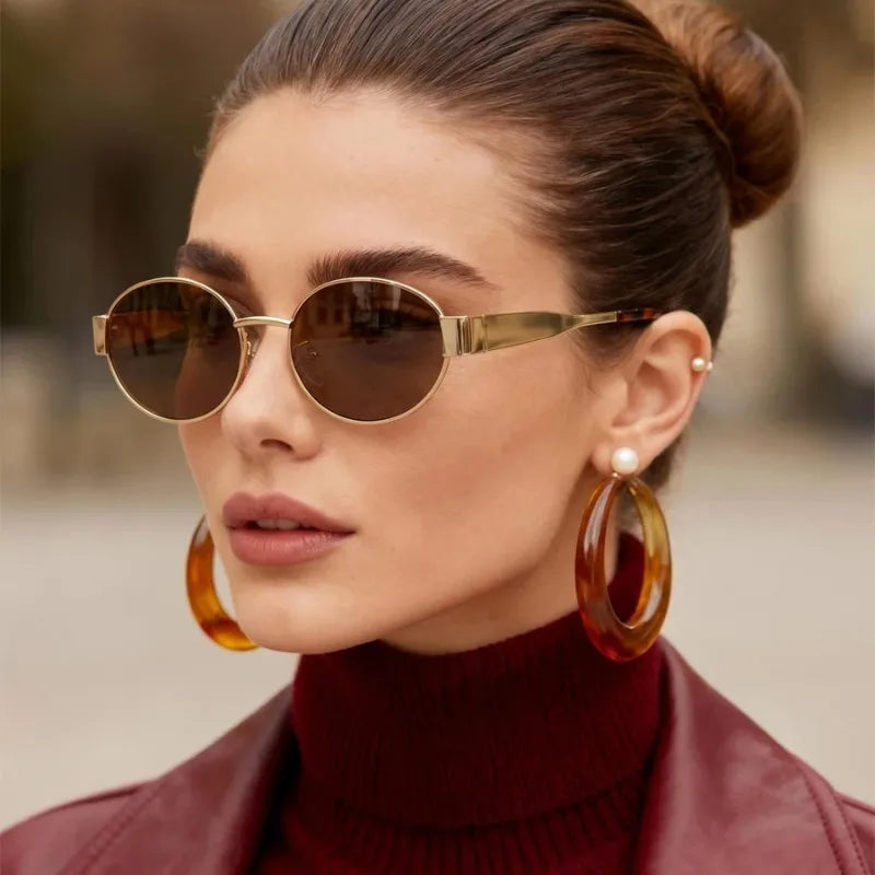 Retro Steampunk Sun Protection Sunglasses Vintage New Women's Metal Oval Sunglasses Ladies Classic UV400 Sunscreen Eyewear