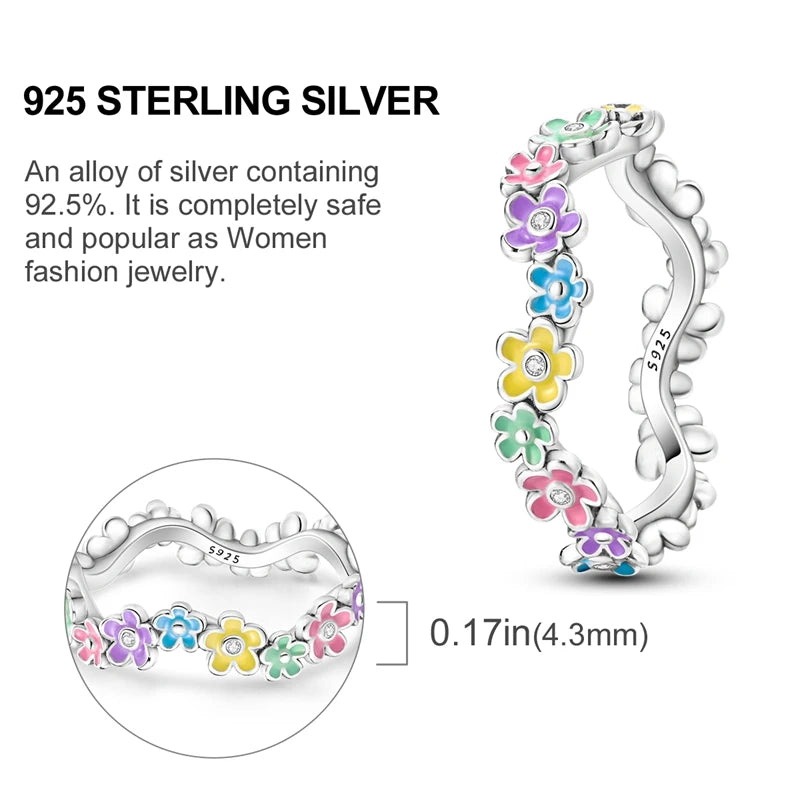 Original 925 Sterling Silver Ring Colorful Diamonds Cubic Zircon Finger Ring for Women
