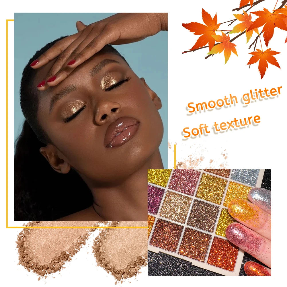 16 Colors Ultra Sparkle Glitter Eyeshadow Palette Waterproof Long-Lasting Highly Pigmented Shimmer Makeup,Party Cosmetics mbzr