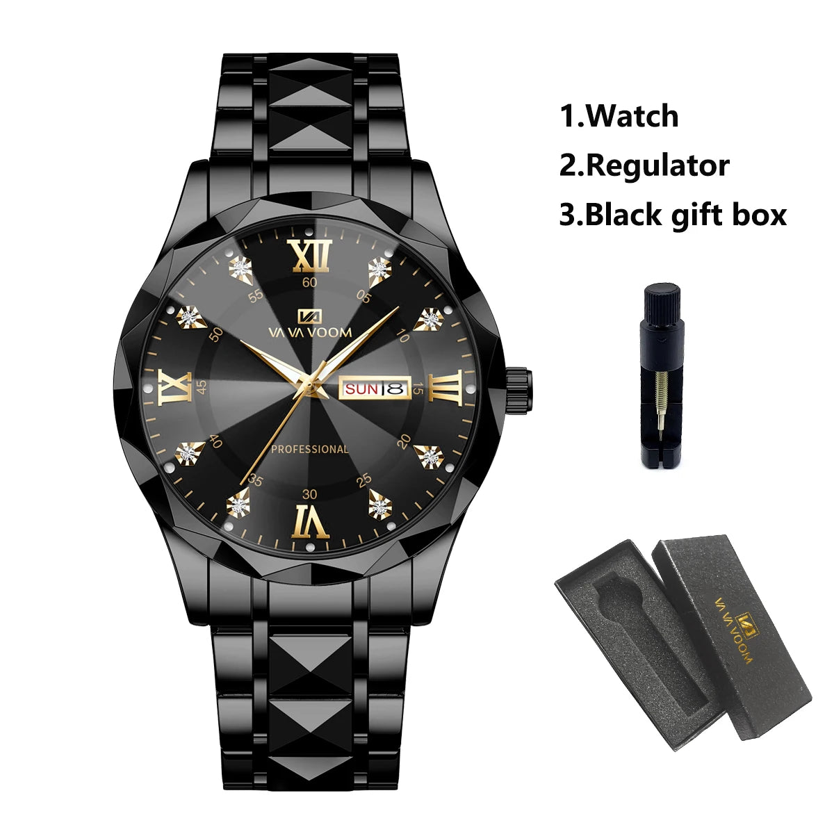 Diamond Luxury Night Glow Double Calendar Quartz Movement 41mm Blue Gold Stainless Steel Fashion Watch
