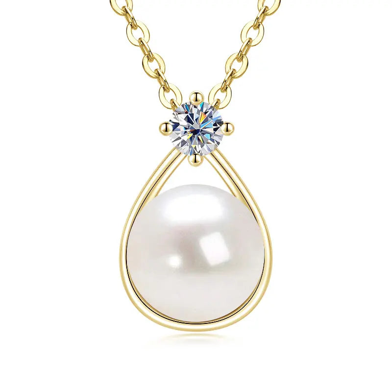 OXTAO Natural Freshwater Pearl Infinity Pendant Jewelry Moissanite Charm Necklaces