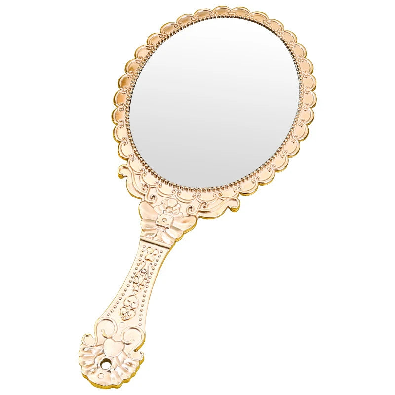 Rose Gold Portable Vintage Makeup Mirror Hand Hold Oval Round Mirror Noble Restore Ancient Ways Court Mirror Beauty Tool mbzr