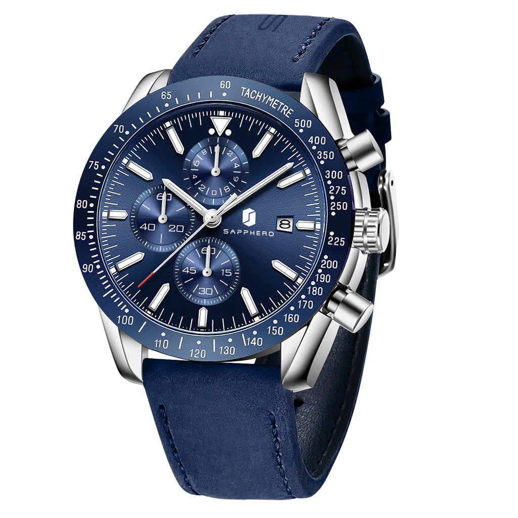 SAPPHERO Men's Chronograph Watch High Precision Quartz Movement Stainless Steel Wristwatch Dial Date Display 50M Waterproof Luxury Sport Watch Luminous Hands Classic Analog Business Casual Timepiece Elegant Design Gift for Me mbzr