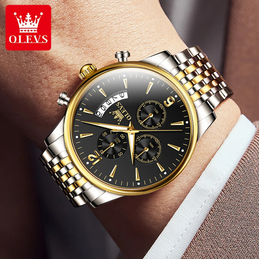 OLEVS Men's Watches Waterproof Luminous Sport Watch Chronograph Multifunction Business Fashion Gold Men's Quartz Watch 2867 mbzr
