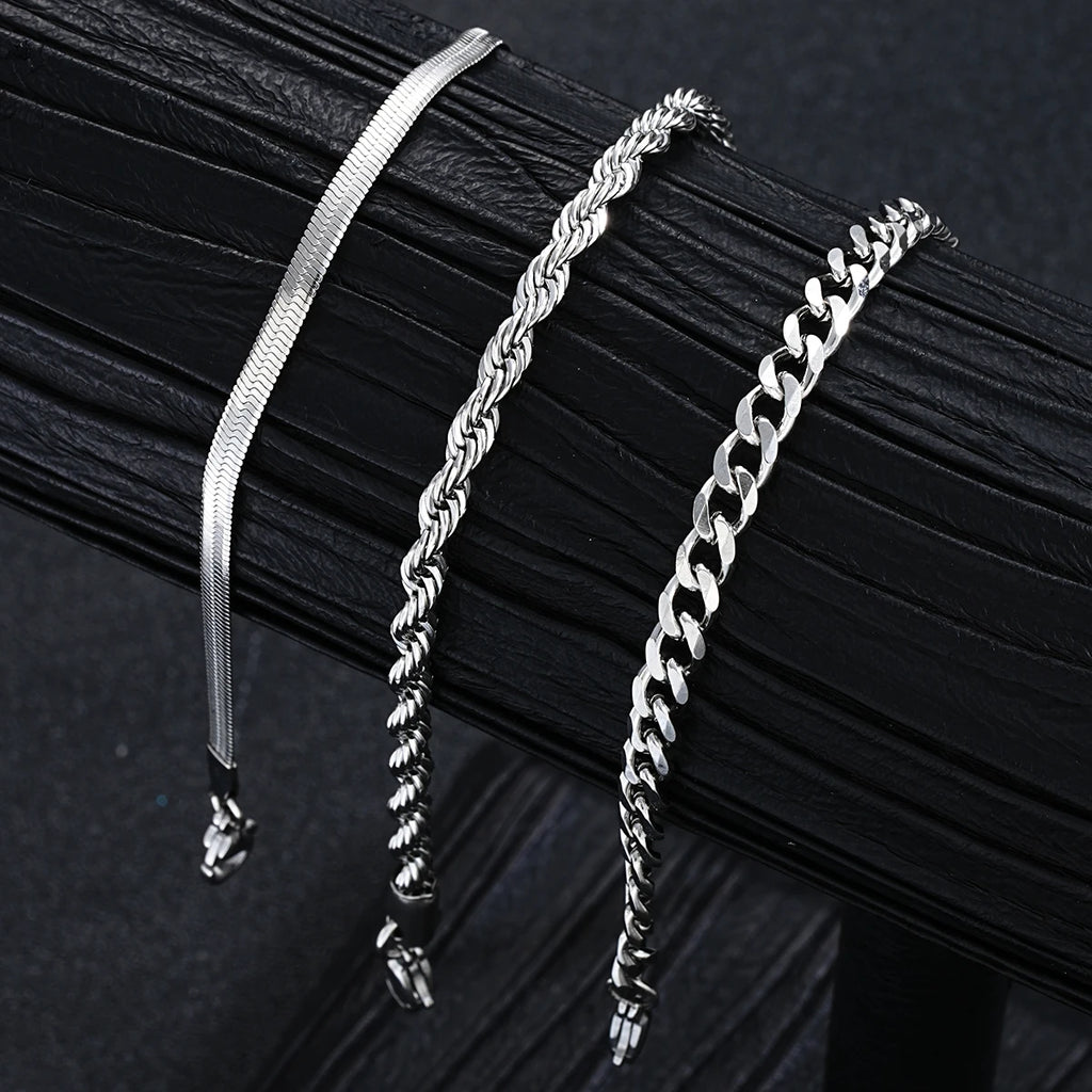 New Arrival Silver Tone Stainless Steel Jewelry Set Unisex Punk Vintage Smooth Ring Necklace Bracelet Waterproof Anti Tarnish Minimal Street Daily Wear Jewelry Gift For Men