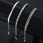New Arrival Silver Tone Stainless Steel Jewelry Set Unisex Punk Vintage Smooth Ring Necklace Bracelet Waterproof Anti Tarnish Minimal Street Daily Wear Jewelry Gift For Men