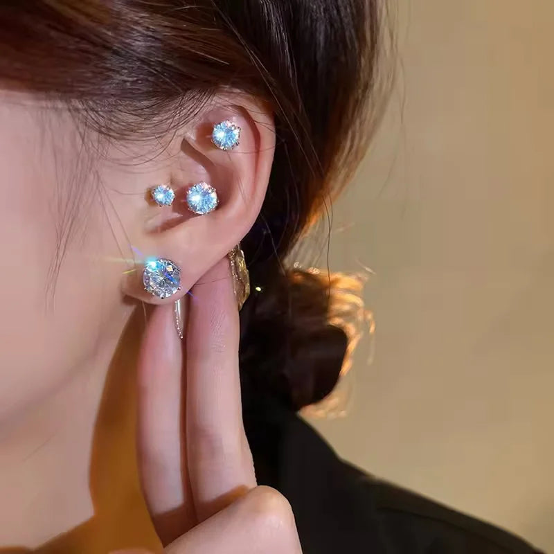 1-10Pcs Strong Magnetic Ear Studs Clips Non Piercing Punk Round Zircon Crystal Earrings for Men Women Fake Body Piercing Jewelry