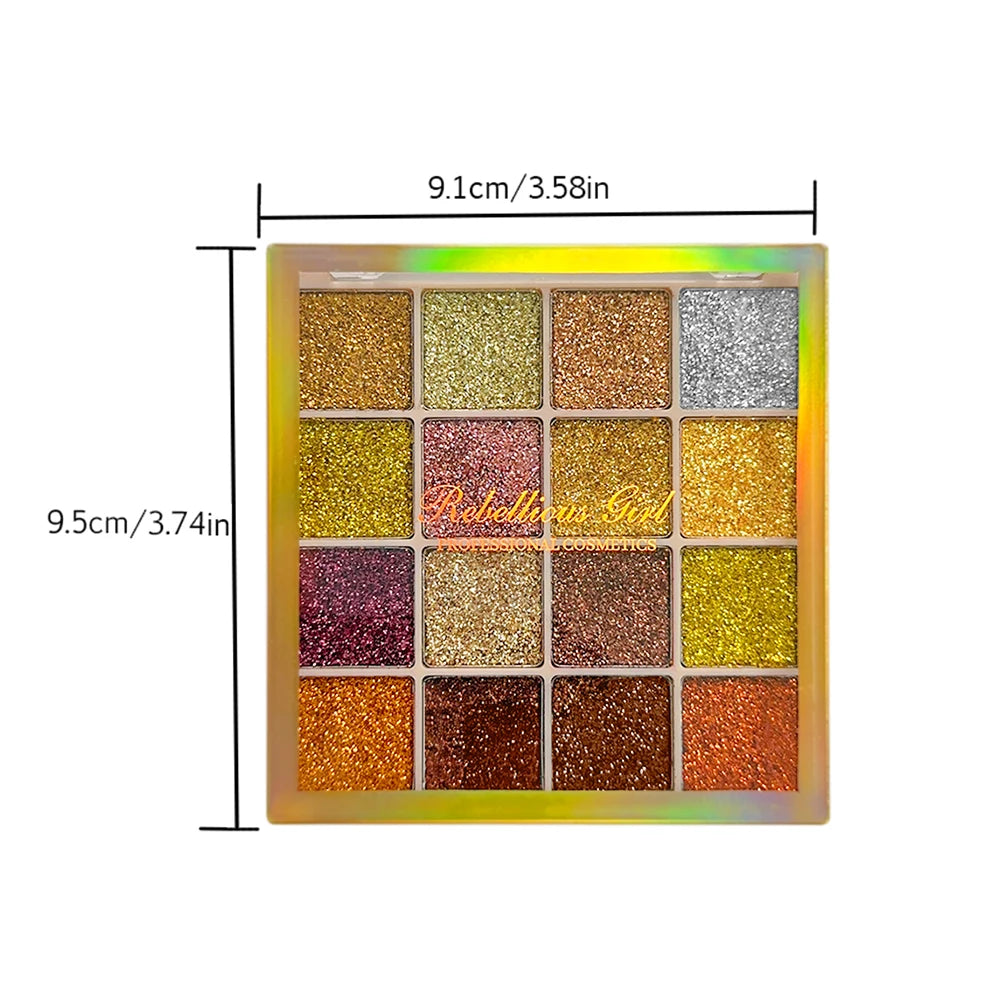 16 Colors Ultra Sparkle Glitter Eyeshadow Palette Waterproof Long-Lasting Highly Pigmented Shimmer Makeup,Party Cosmetics mbzr