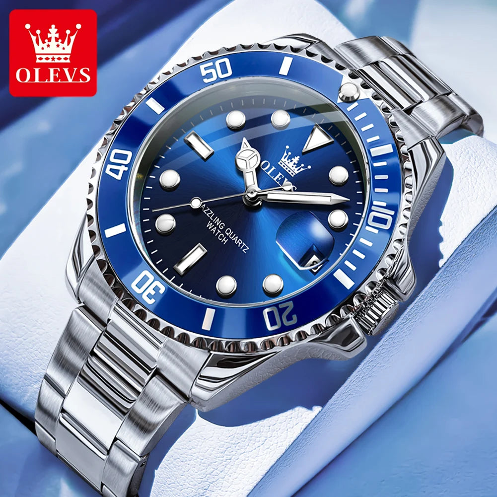 Men's Quartz Watch Luxury Stainless Steel Luminous Automatic Date OLEVS 5885 mbzr