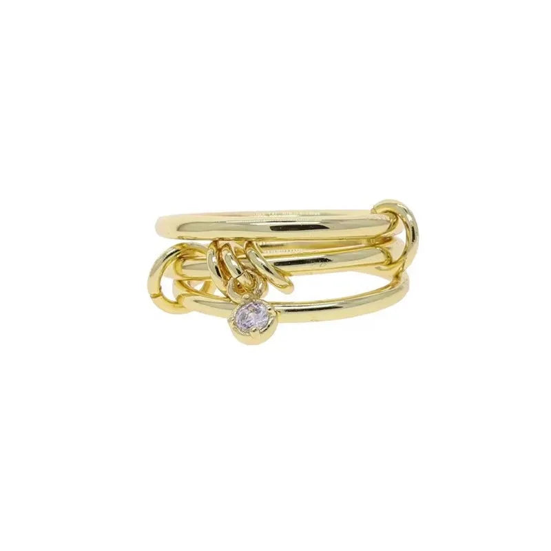 Ring Interlocking Stacked Multi-Layer Stainless Steel Ring Jewelry Copper Zircon Hand Jewelry