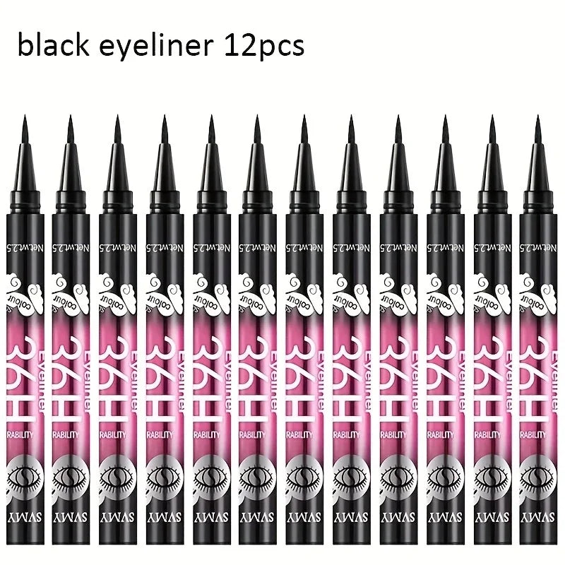 12-Pack Waterproof Black Liquid Eyeliner – Long-Lasting mbzr