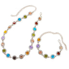 Korean Colorful Crystal Choker Necklace Bracelet for Women Sparkly Rhinestone Clavicle Chain Bracelet Fashion Jewelry Set