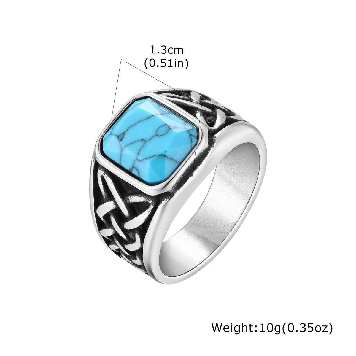 Vintage Stylish Natural Stone Turquoise Ring Waterproof Stainless Steel Signet Ring Vintage