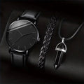 3PCS/Set Men Business Watches Casual Leather Band Analog Male's Quartz Watch Necklace Bracelet Set mbzr