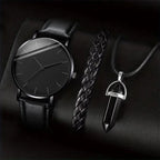 3PCS/Set Men Business Watches Casual Leather Band Analog Male's Quartz Watch Necklace Bracelet Set mbzr