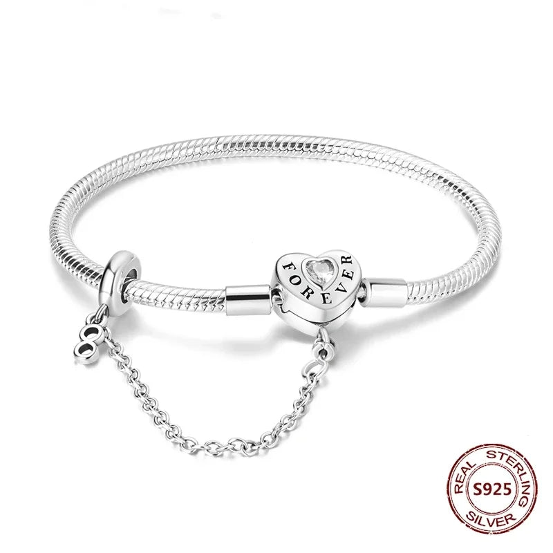 Silver 925 Bracelet Original Bracelets Colorful Zircon Heart Flower Cat Snake Chain For DIY Charms 17-20CM Luxury Jewelry Gifts mbzr