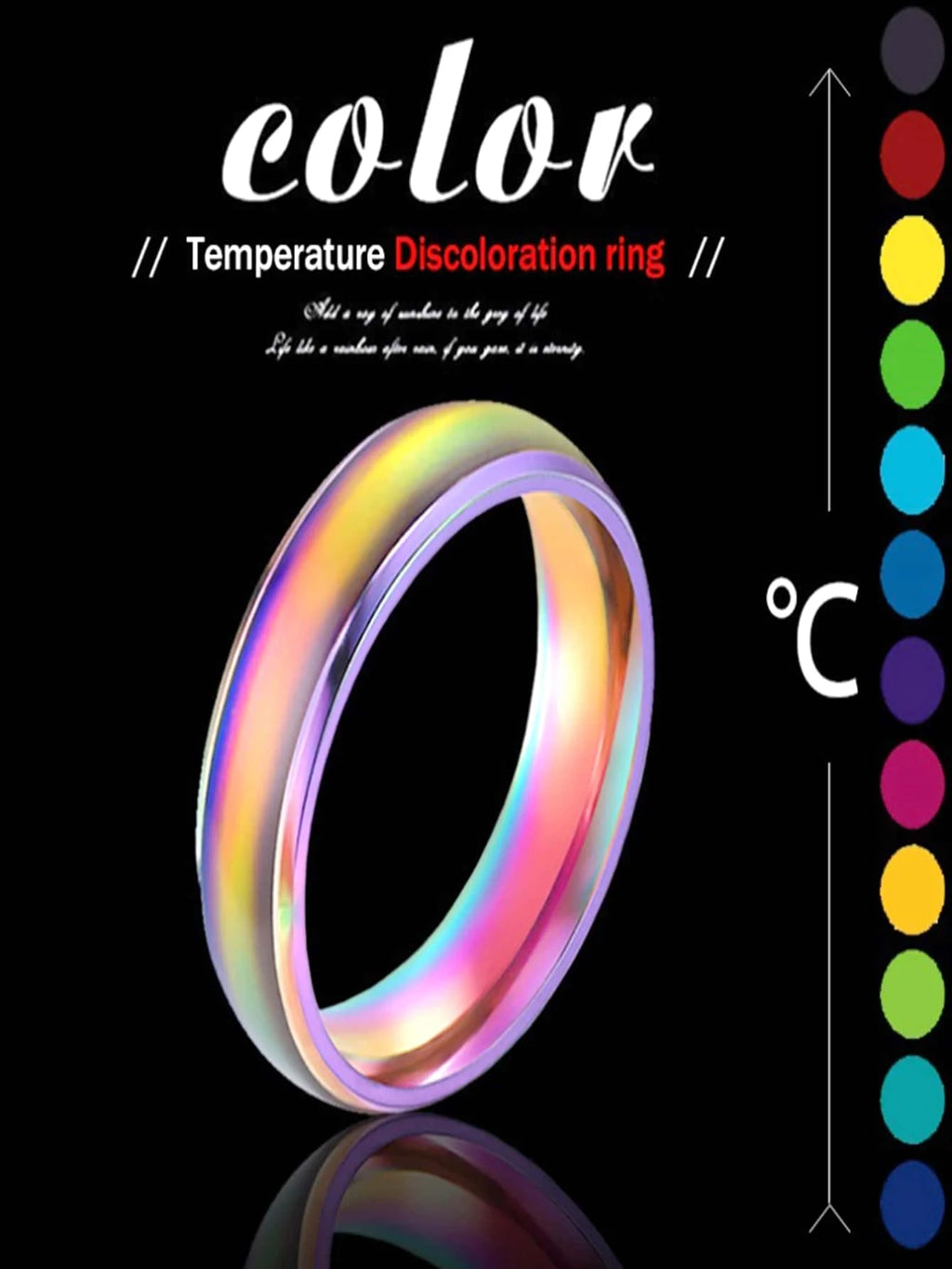 5pcs/Set Fashionable Color Changing Titanium Steel Rings, Hip Hop Punk Style Multi-Colored Ring, Romantic Heart-Shaped Mood