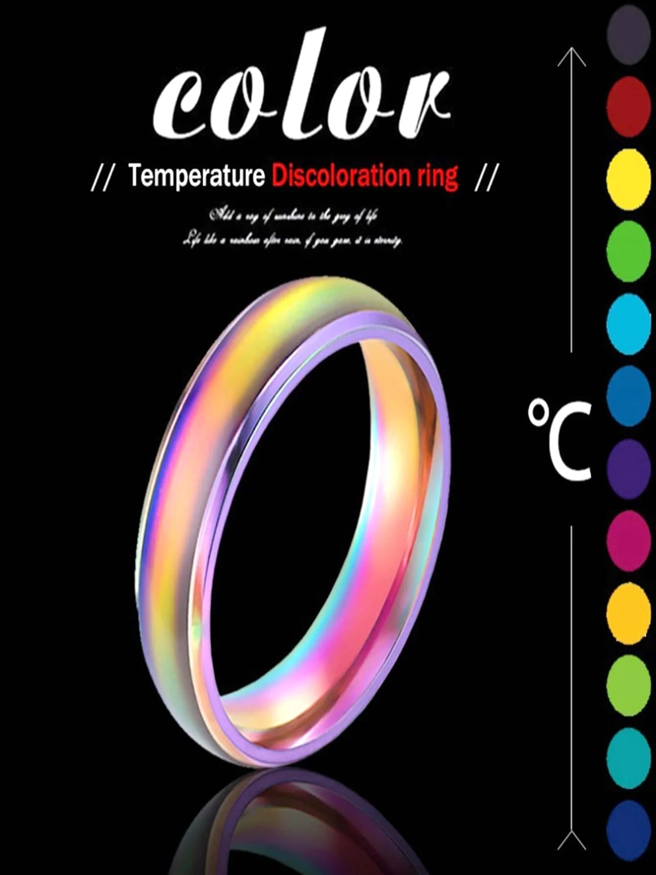 5pcs/Set Fashionable Color Changing Titanium Steel Rings, Hip Hop Punk Style Multi-Colored Ring, Romantic Heart-Shaped Mood