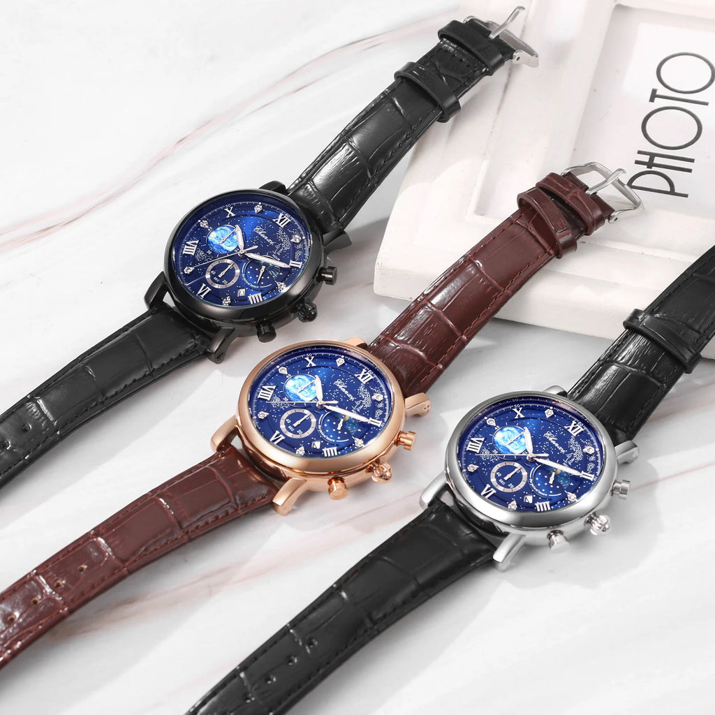Men's quartz watch Leather strap waterproof watch Van Gogh Starry Sky decorated dial Chronograph Stopwatch Calendar available mbzr