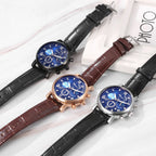Men's quartz watch Leather strap waterproof watch Van Gogh Starry Sky decorated dial Chronograph Stopwatch Calendar available mbzr