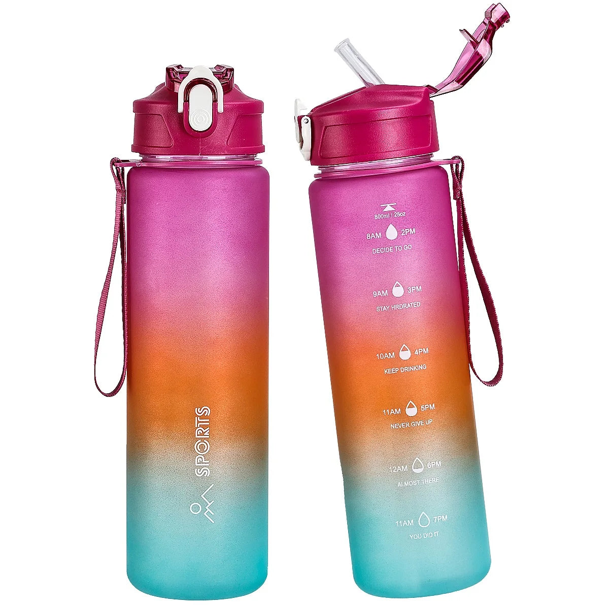 Large-Capacity 800ml Sports Water Bottle with Straw & Scale for Outdoor Fitness Camping Travel Car Bicycle mbzr