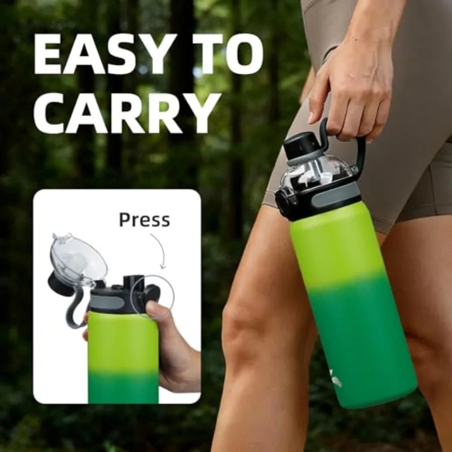 Insulated Stainless Steel Water Bottle with Straw Lid and Handle, Leakproof BPA-Free Double Wall Vacuum Bottle for Gym, Sports mbzr