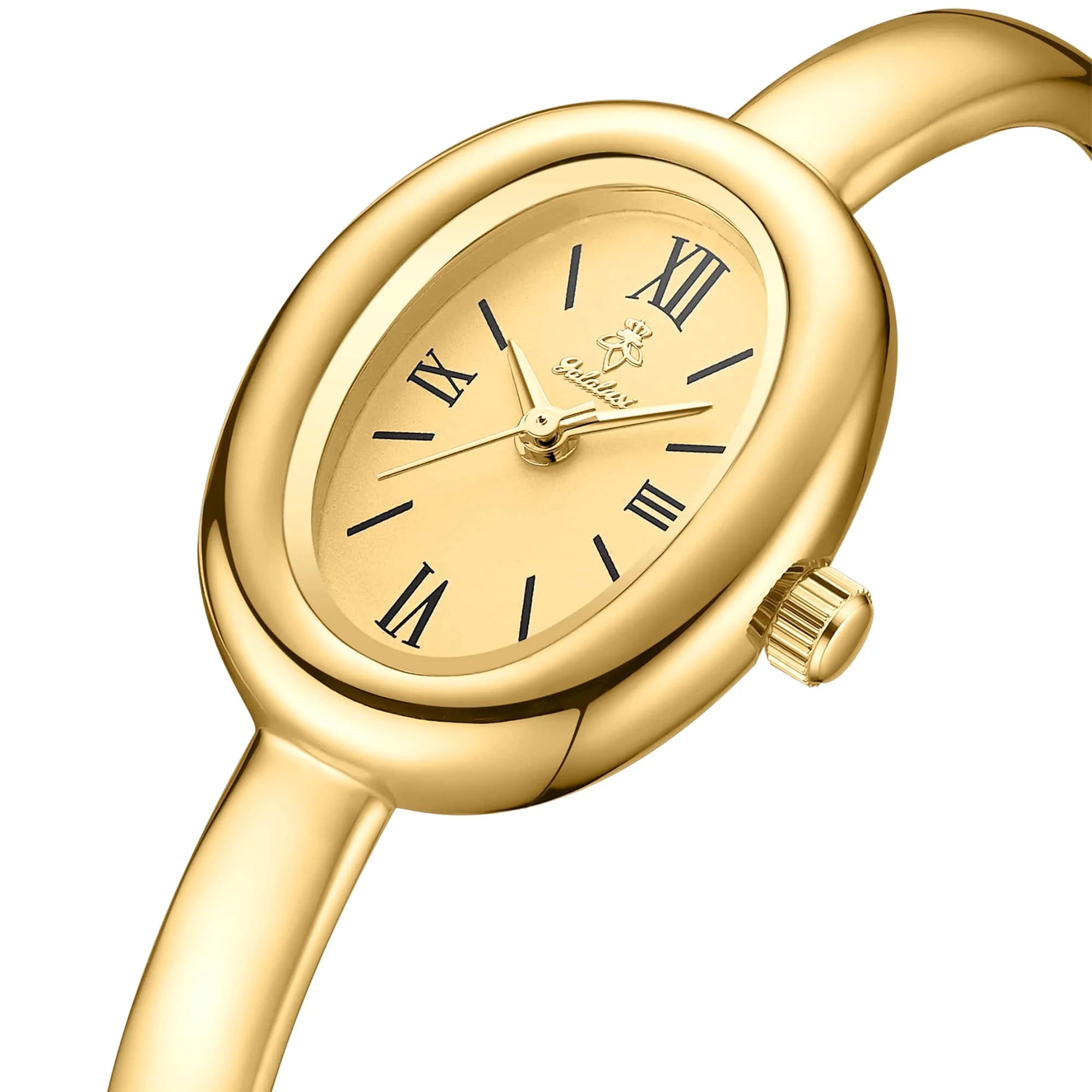 YaLaLuSi Vintage Silver Ladies Oval Wristwatch Classic Roman Scale Solid Open Cuff Band Glossy Black Dial Fashion Quartz Watch For Daily Work Casual Outfits