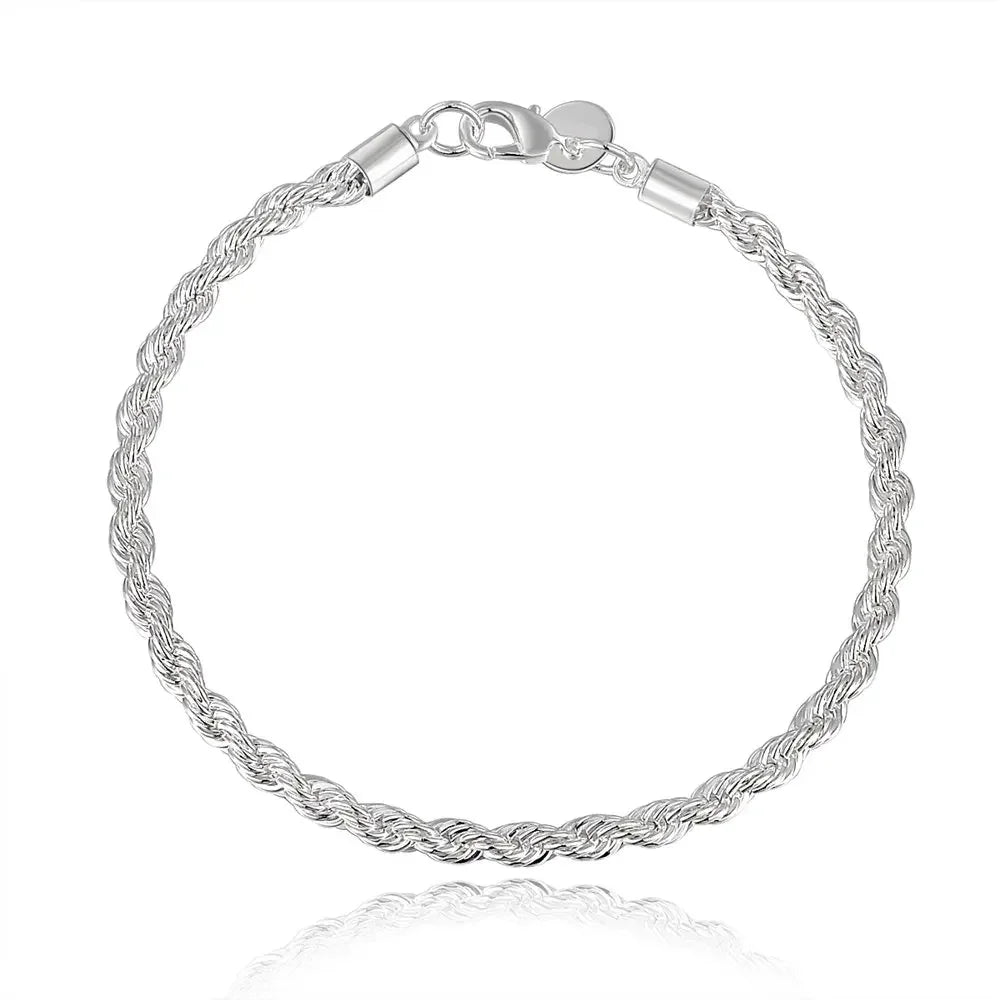 Charm 925 sterling silver Accessories Men 4MM 40-60cm 2PCS Rope Chain Necklace Bracelet Women Fashion Wedding Gift Jewelry mbzr