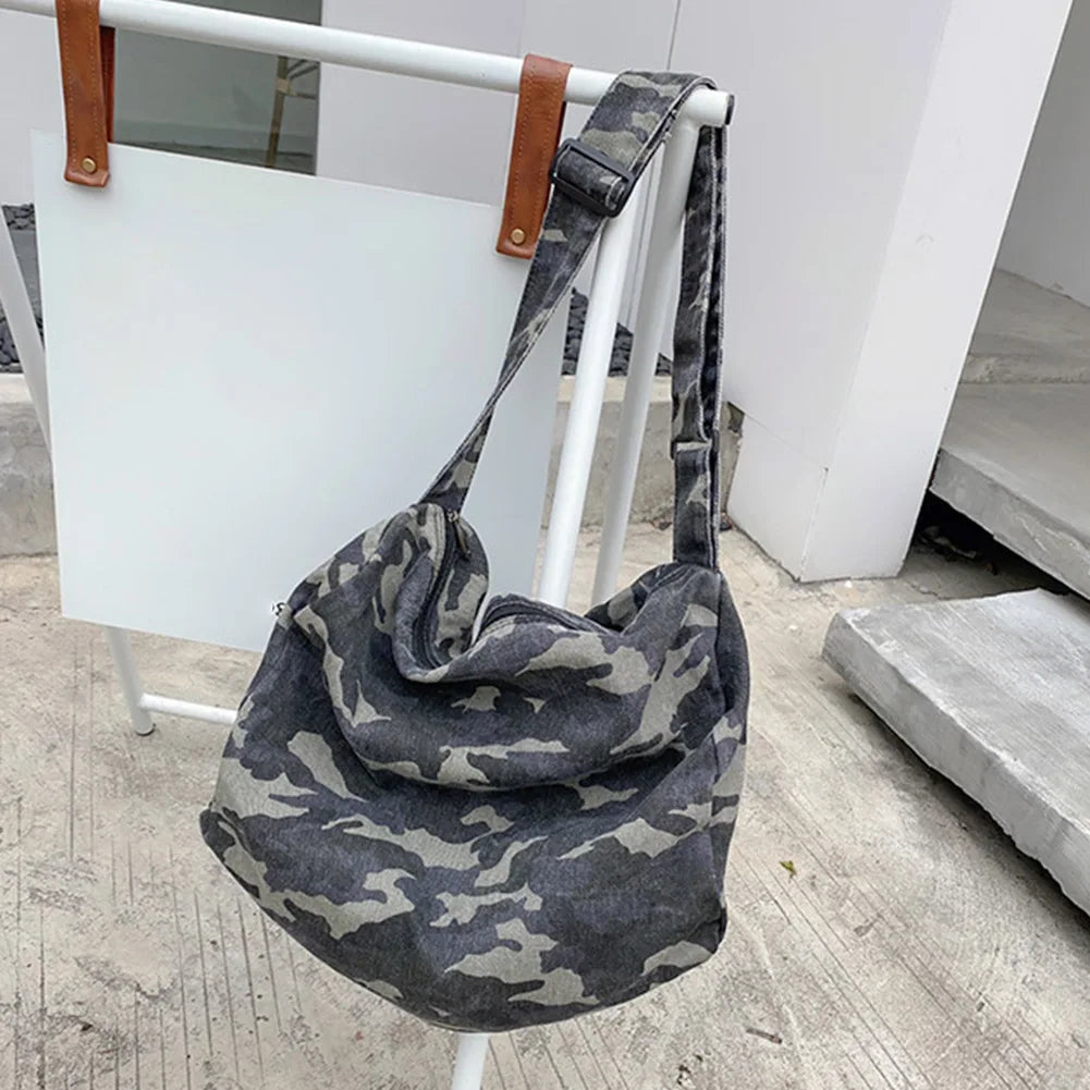 Casual Retro Shoulder Handbag Camouflage Canvas Tote Handbag Large Capacity