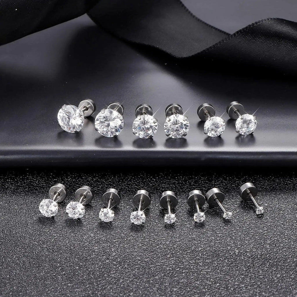 20G Hypoallergenic Flat Back Earrings for Women Men Silver Plated14K Gold-plated Stainless Steel Stud Earrings Brithstone Cubic Zirconia Studs Surgical Steel Cartilage Earrings for Sensitive Ears