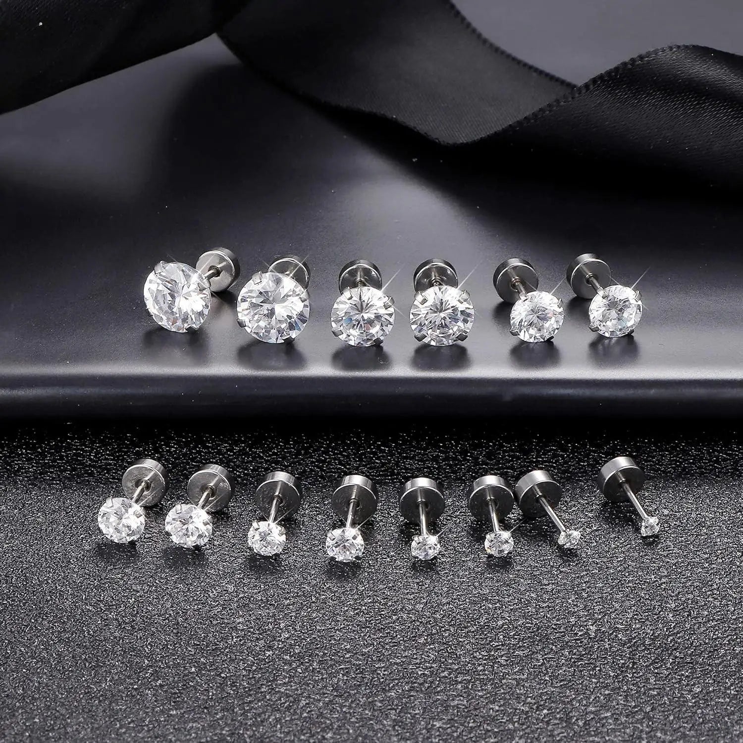 20G Hypoallergenic Flat Back Earrings for Women Men Silver Plated14K Gold-plated Stainless Steel Stud Earrings Brithstone Cubic Zirconia Studs Surgical Steel Cartilage Earrings for Sensitive Ears
