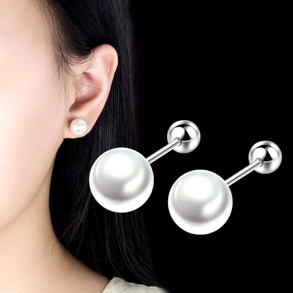 925 Sterling Silver freshwater pearl Earrings 6/8/10/12For Women Classic Geometric Twisted Line Earrings Jewelry