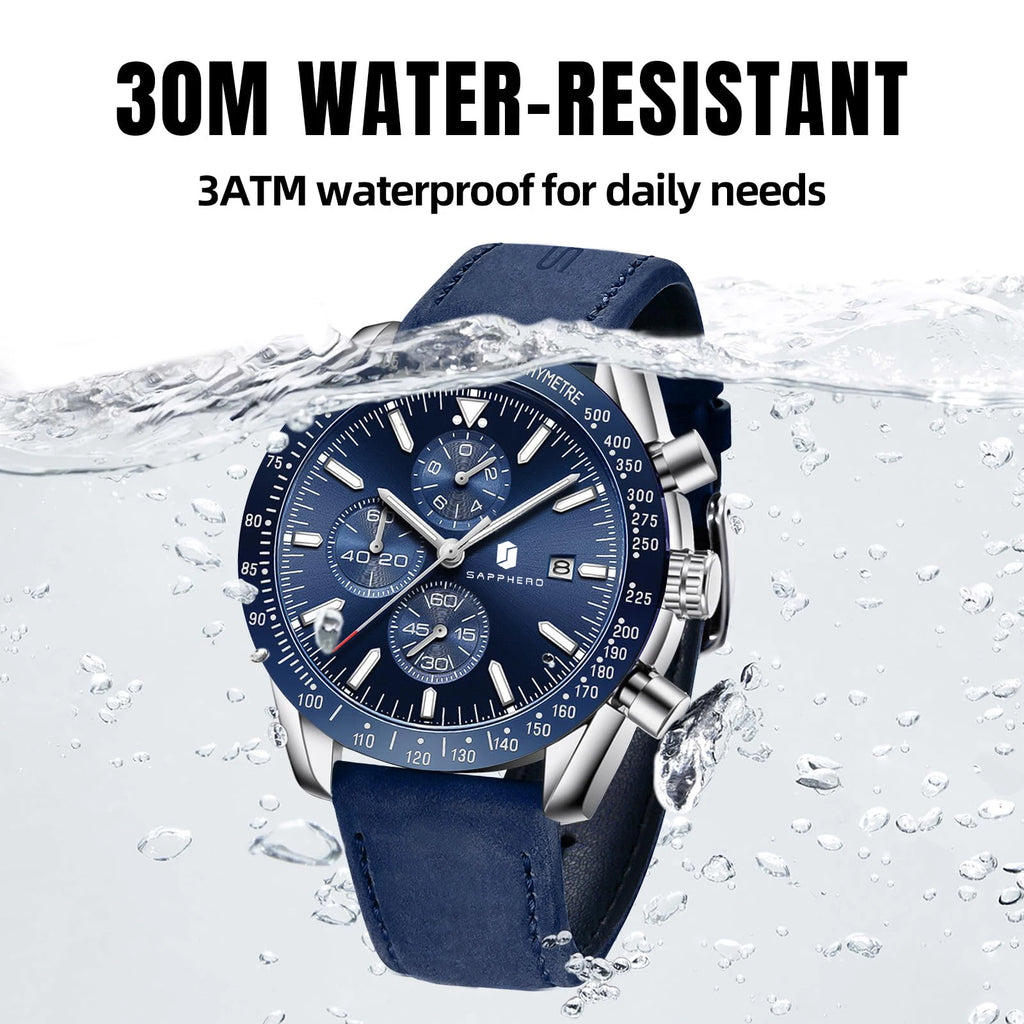 SAPPHERO Men's Chronograph Watch High Precision Quartz Movement Stainless Steel Wristwatch Dial Date Display 50M Waterproof Luxury Sport Watch Luminous Hands Classic Analog Business Casual Timepiece Elegant Design Gift for Me mbzr