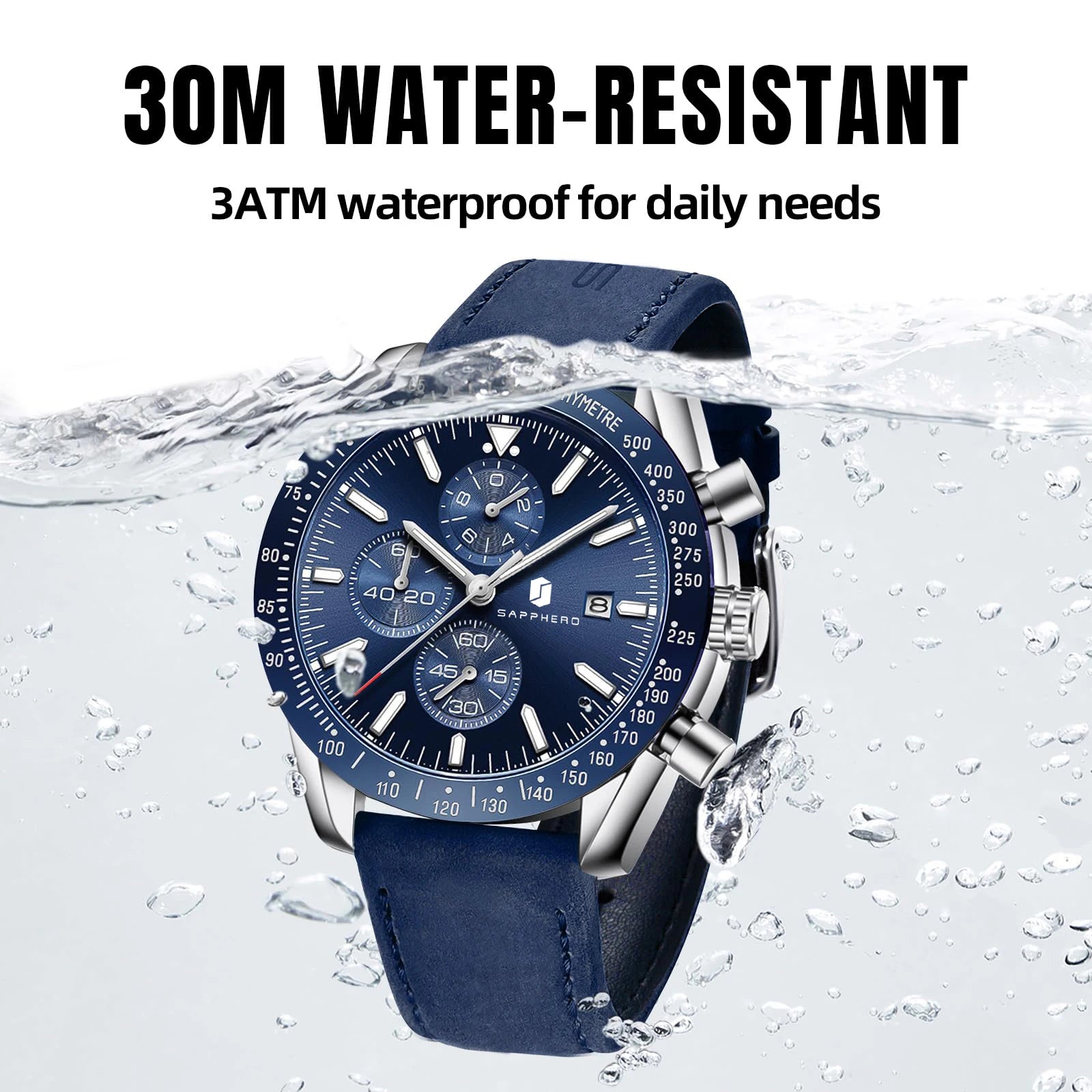 SAPPHERO Men's Chronograph Watch High Precision Quartz Movement Stainless Steel Wristwatch Dial Date Display 50M Waterproof Luxury Sport Watch Luminous Hands Classic Analog Business Casual Timepiece Elegant Design Gift for Me mbzr