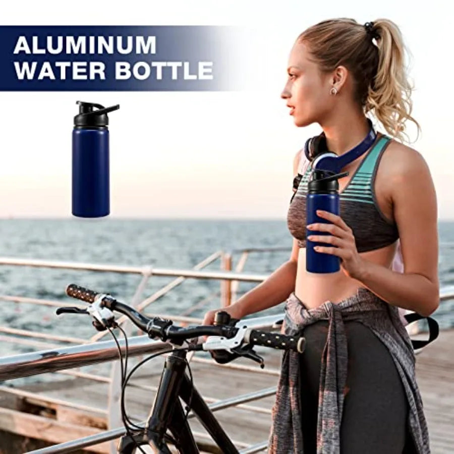 14 Pack Aluminum Water Bottles Bulk 17 oz Reusable Sport Water Bottles with Snap Lid Leakproof Lightweight with Handle for Bike mbzr